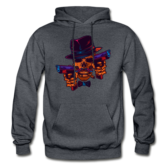 Fedora Skull with Guns Hoodie - charcoal gray