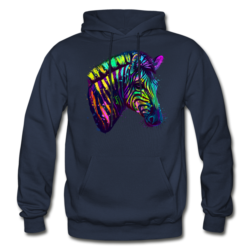 Colorful Neon Zebra Hoodie - navy