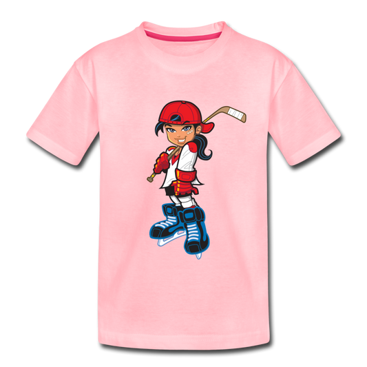Hockey Girl Cartoon Kids T-Shirt - pink