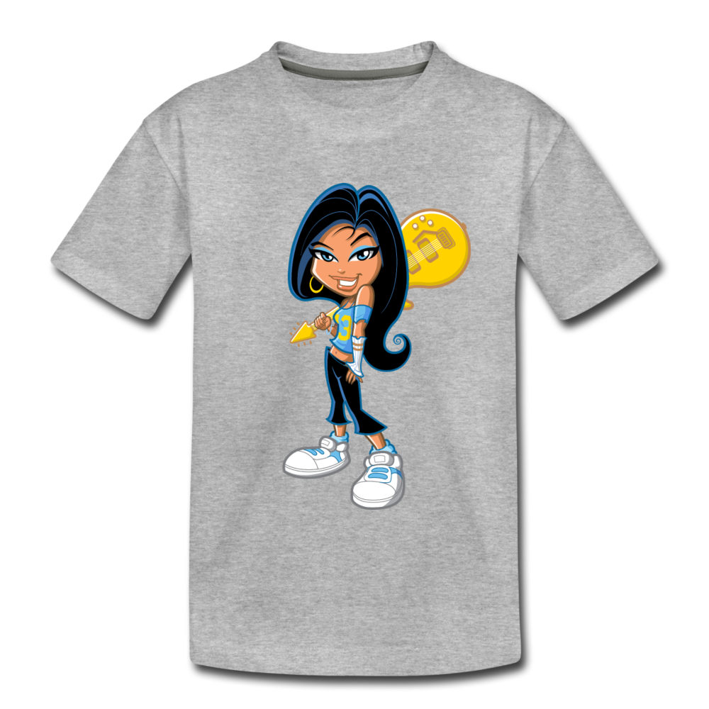 Guitar Girl Cartoon Kids T-Shirt - heather gray