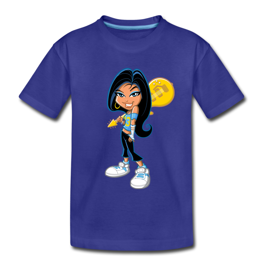 Guitar Girl Cartoon Kids T-Shirt - royal blue