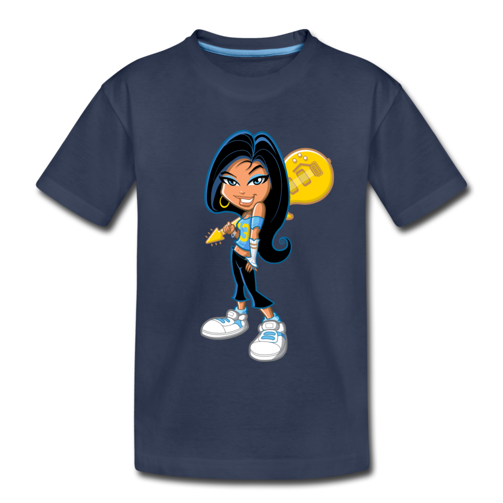 Guitar Girl Cartoon Kids T-Shirt - navy