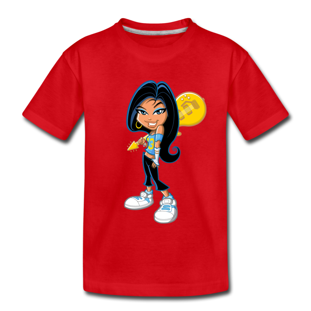 Guitar Girl Cartoon Kids T-Shirt - red