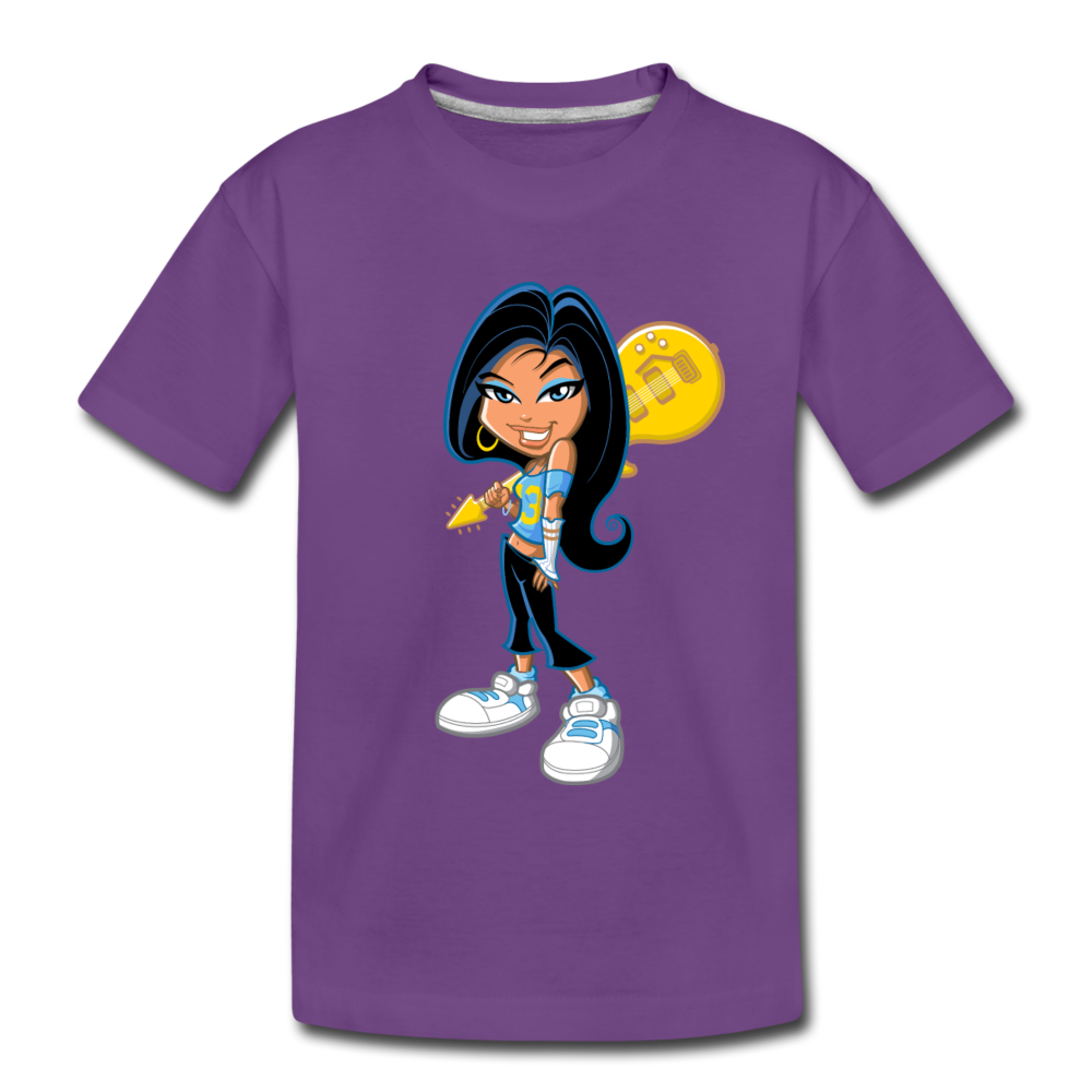 Guitar Girl Cartoon Kids T-Shirt - purple