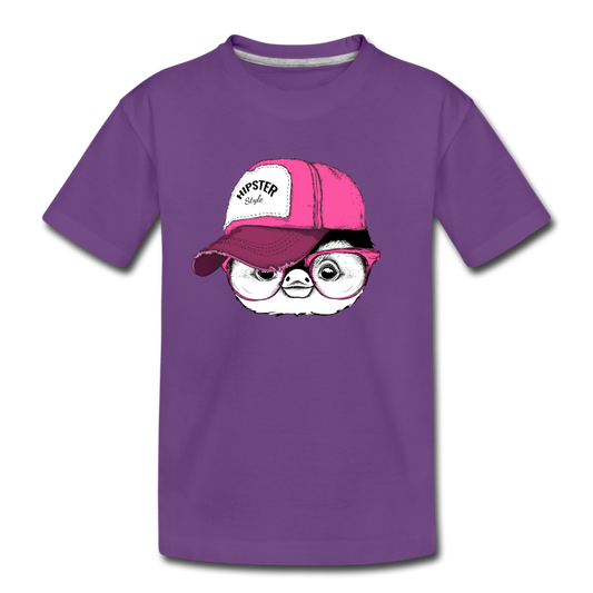 Hipster Penguin Head Kids T-Shirt - purple
