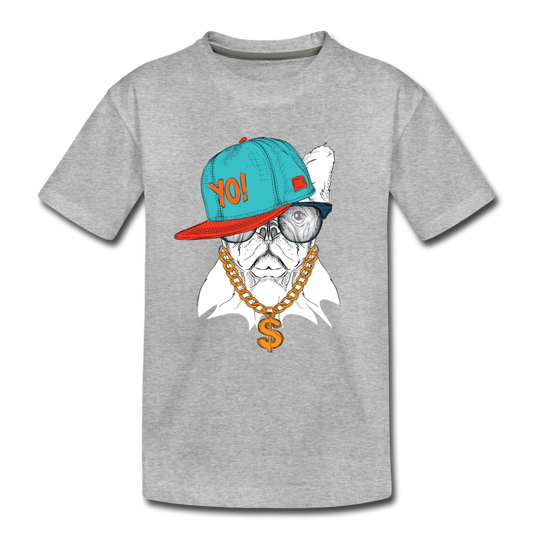 Hip Hop French Bulldog Kids T-Shirt - heather gray