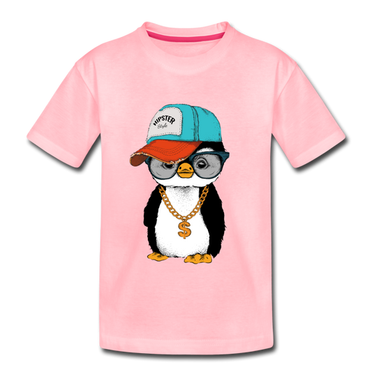 Hipster Penguin Kids T-Shirt - pink