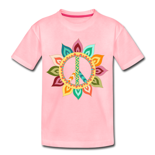 Floral Peace Sign Kids T-Shirt - pink