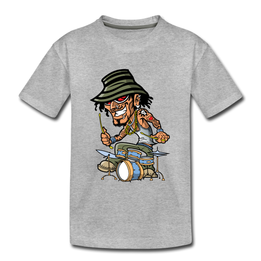 Drummer Cartoon Kids T-Shirt - heather gray