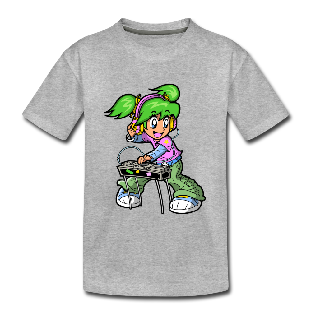 DJ Girl Cartoon Kids T-Shirt - heather gray