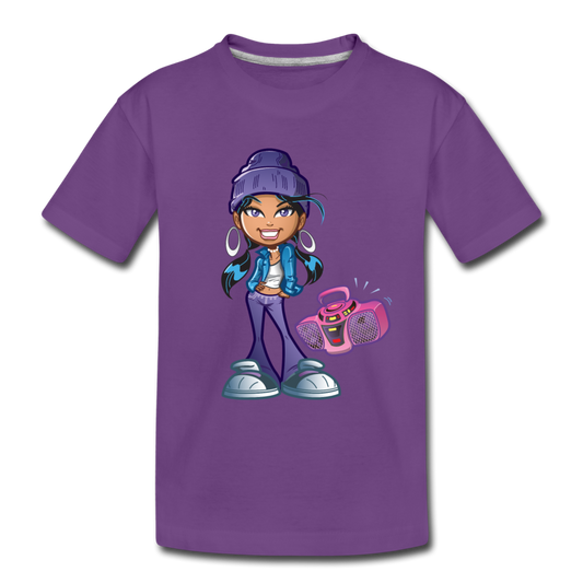 Boombox Girl Cartoon Kids T-Shirt - purple
