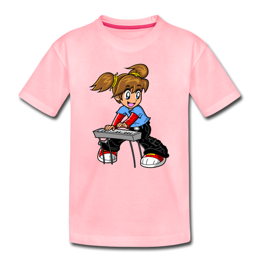 Keyboard Girl Cartoon Kids T-Shirt - pink