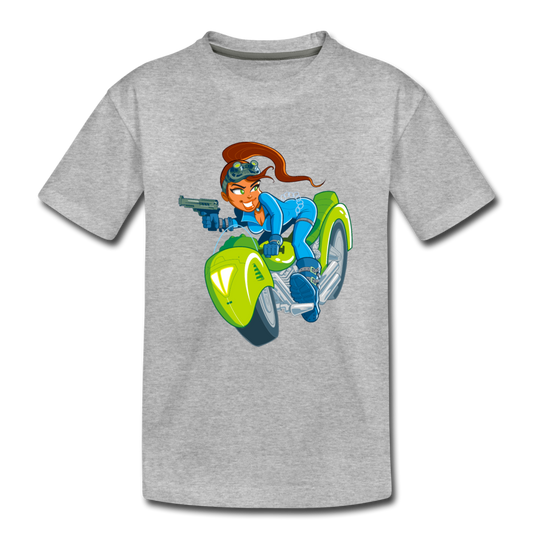 Cartoon Girl Motorcycle Kids T-Shirt - heather gray