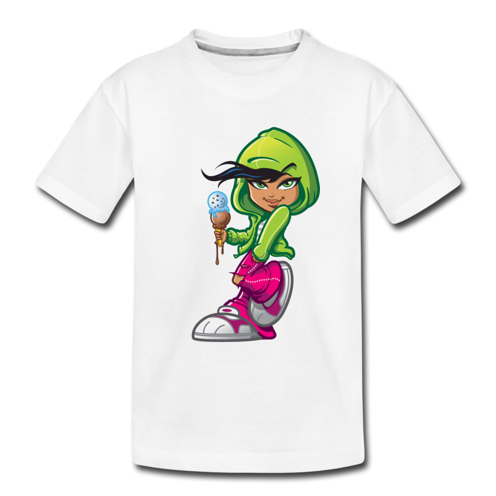Ice Cream Cone Girl Cartoon Kids T-Shirt - white