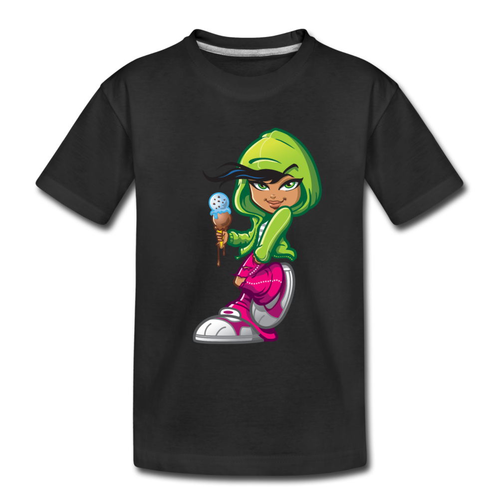 Ice Cream Cone Girl Cartoon Kids T-Shirt - black