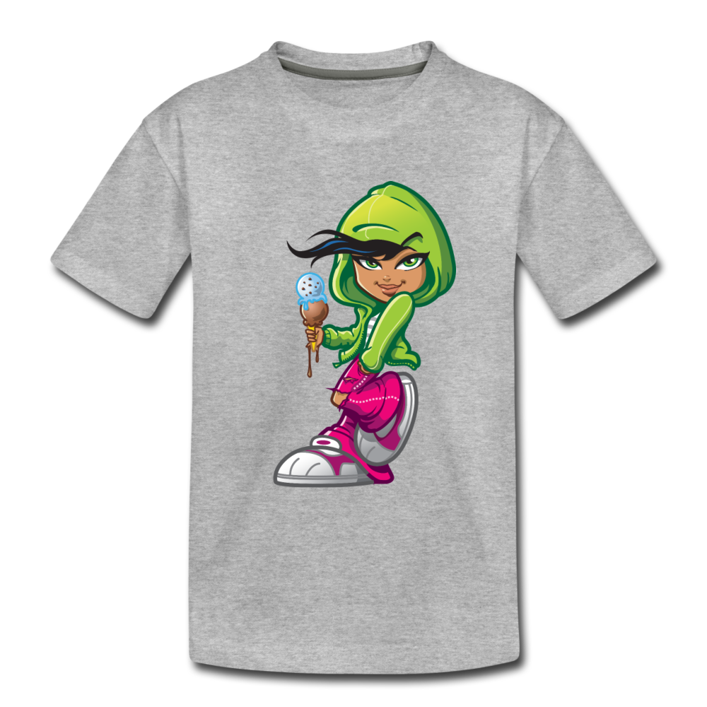 Ice Cream Cone Girl Cartoon Kids T-Shirt - heather gray