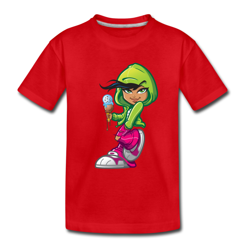 Ice Cream Cone Girl Cartoon Kids T-Shirt - red