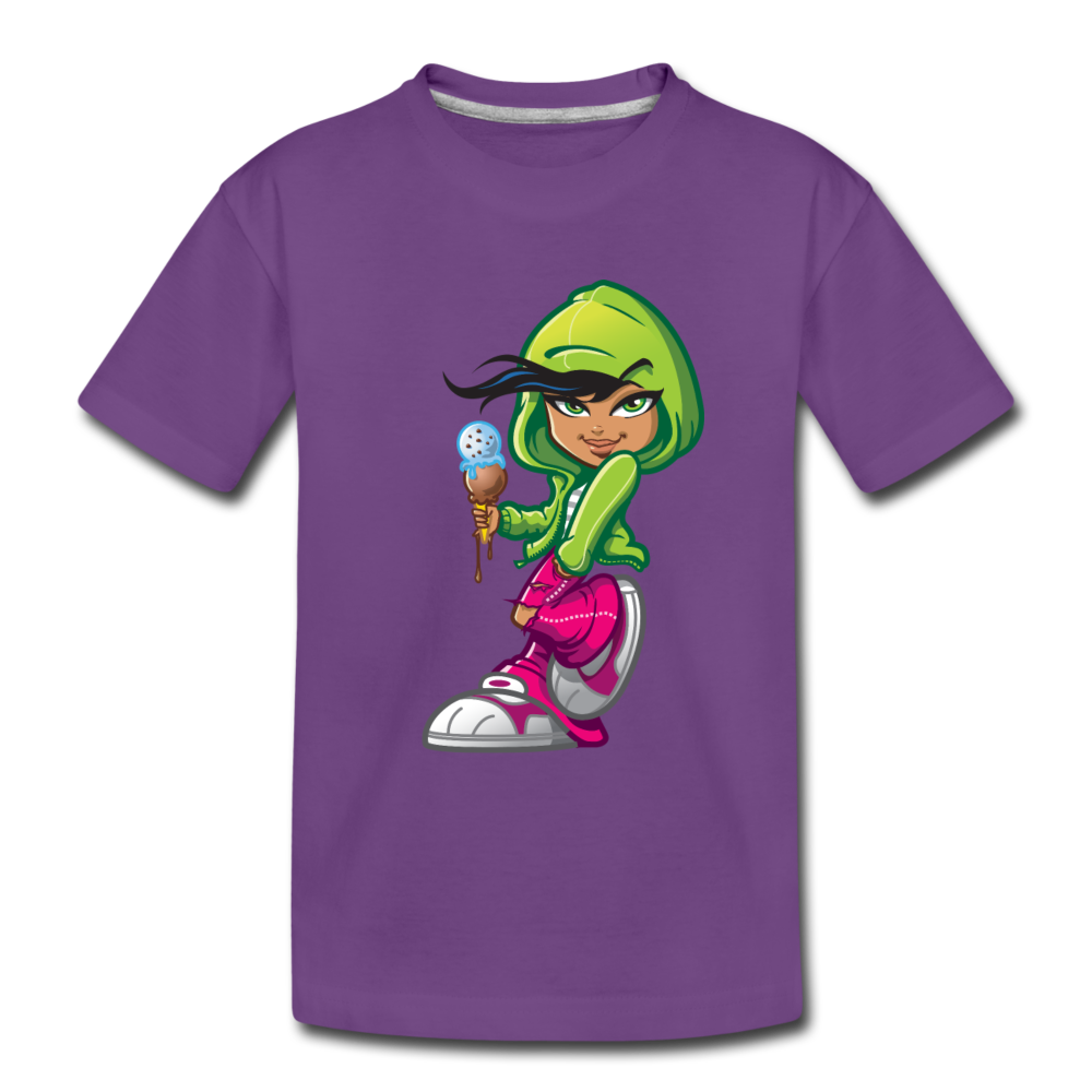 Ice Cream Cone Girl Cartoon Kids T-Shirt - purple