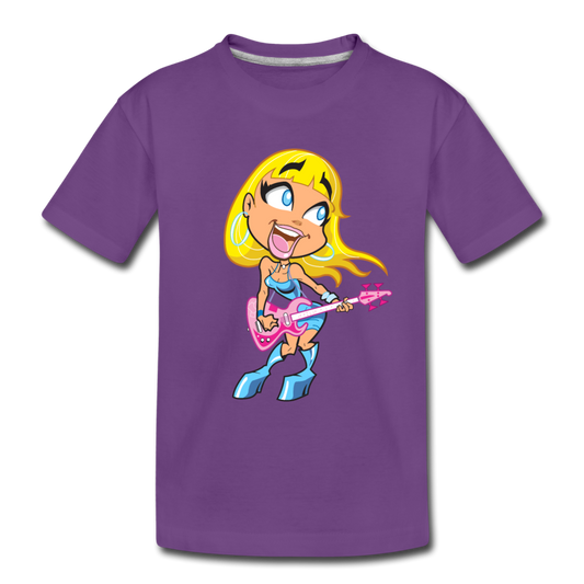 Guitar Girl Cartoon Kids T-Shirt - purple