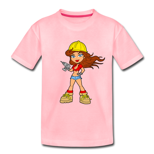 Construction Girl Cartoon Kids T-Shirt - pink