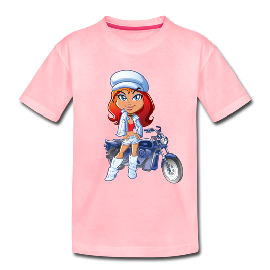 Motorcycle Girl Cartoon Kids T-Shirt - pink