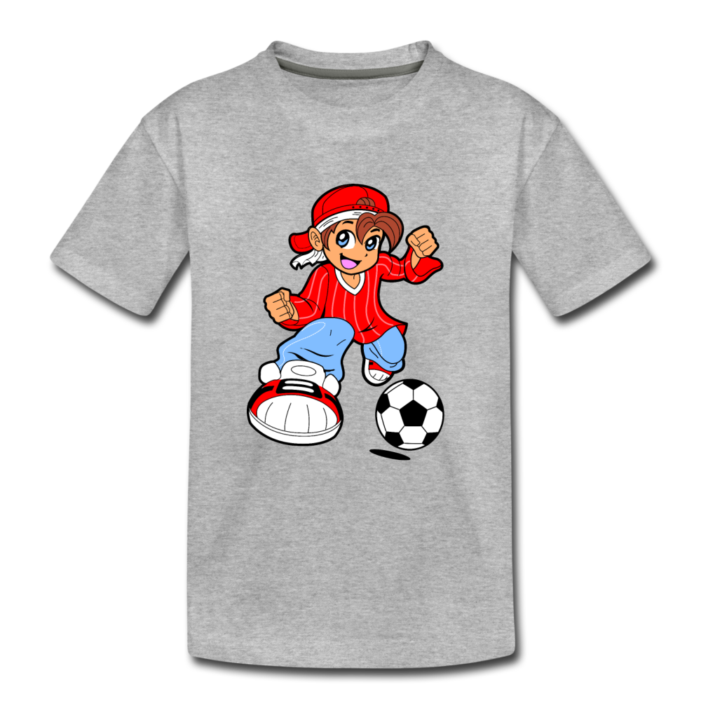 Soccer Boy Cartoon Kids T-Shirt - heather gray