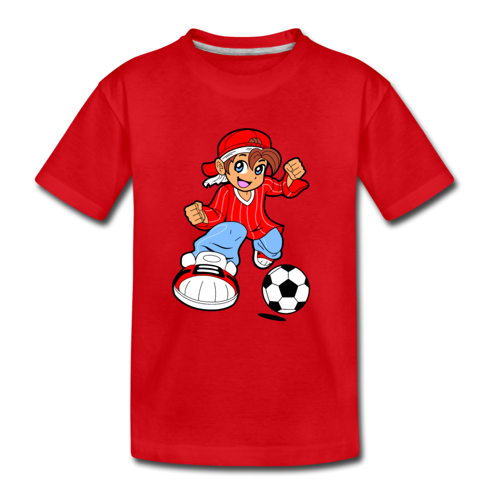 Soccer Boy Cartoon Kids T-Shirt - red