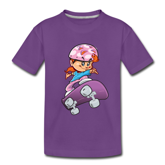 Skater Girl Cartoon Kids T-Shirt - purple
