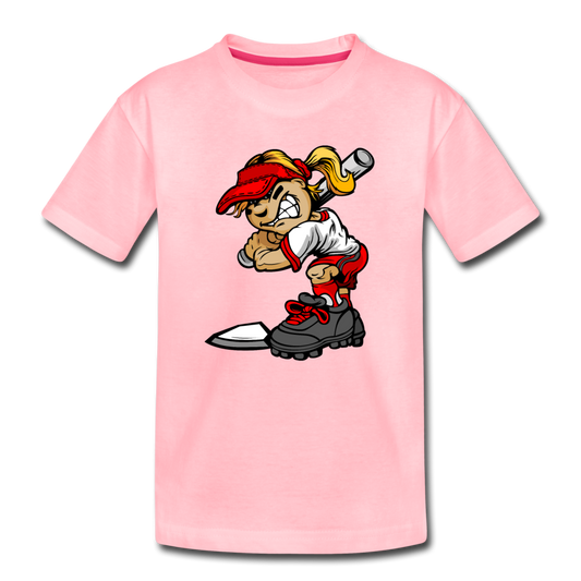 Baseball Girl Cartoon Kids T-Shirt - pink