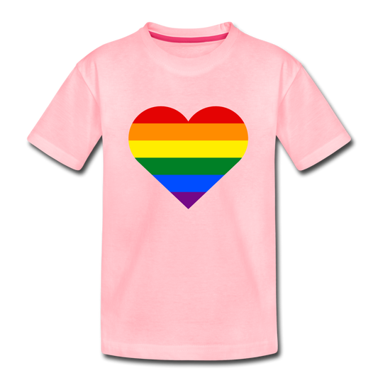 Rainbow Stripes Heart Kids T-Shirt - pink
