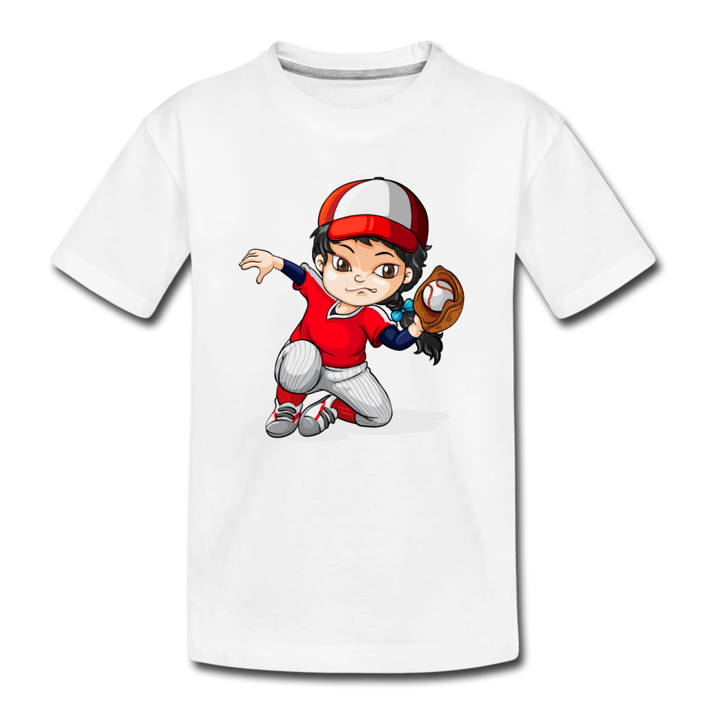 Baseball Girl Cartoon Kids T-Shirt - white
