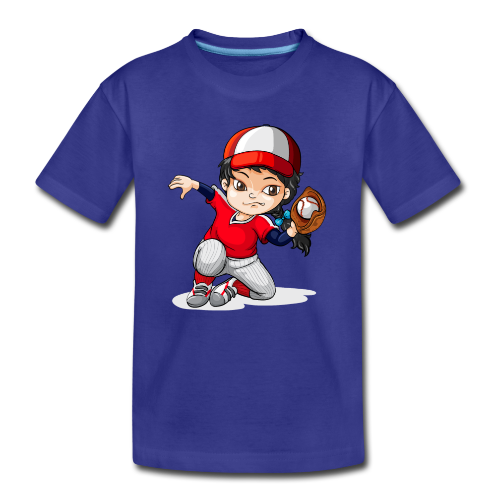 Baseball Girl Cartoon Kids T-Shirt - royal blue