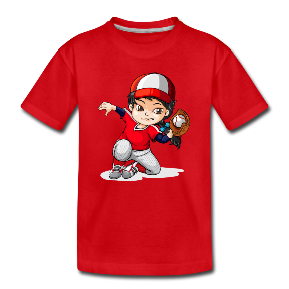 Baseball Girl Cartoon Kids T-Shirt - red