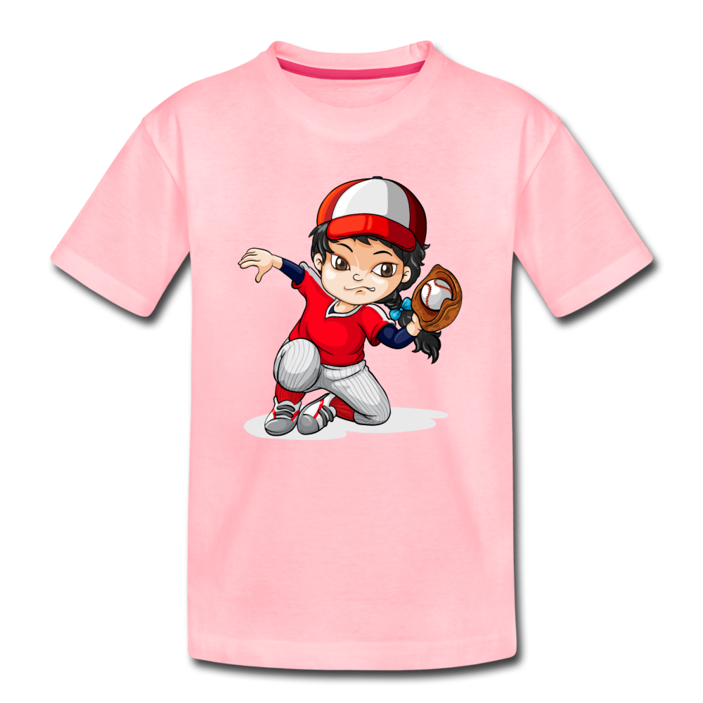 Baseball Girl Cartoon Kids T-Shirt - pink