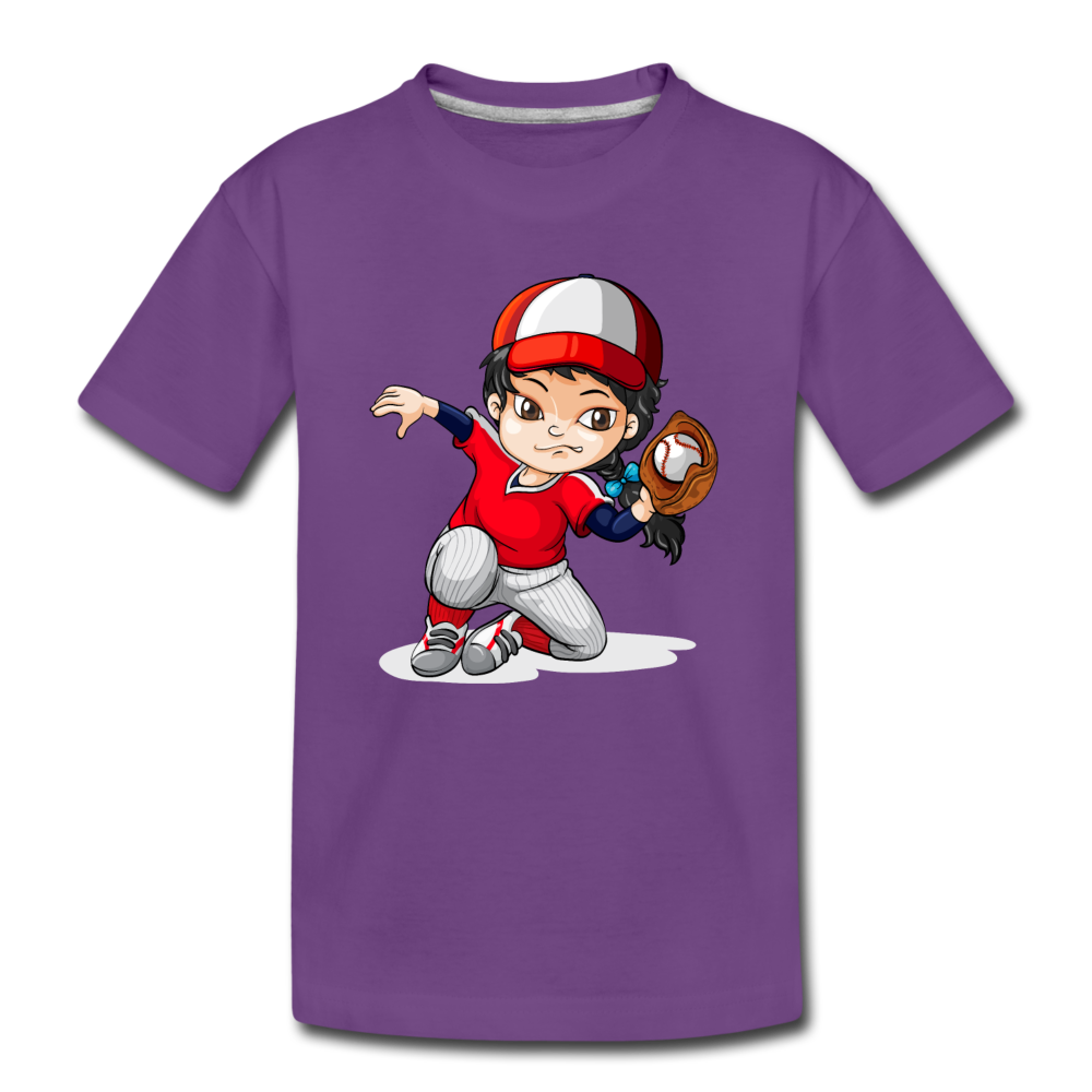Baseball Girl Cartoon Kids T-Shirt - purple