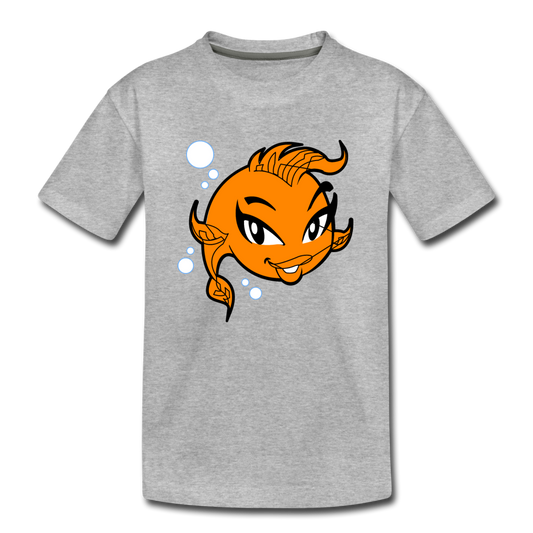 Girl Fish Cartoon Kids T-Shirt - heather gray