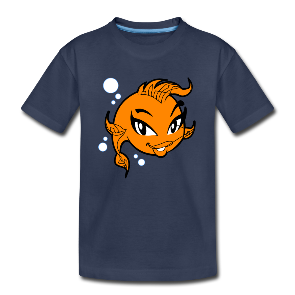 Girl Fish Cartoon Kids T-Shirt - navy