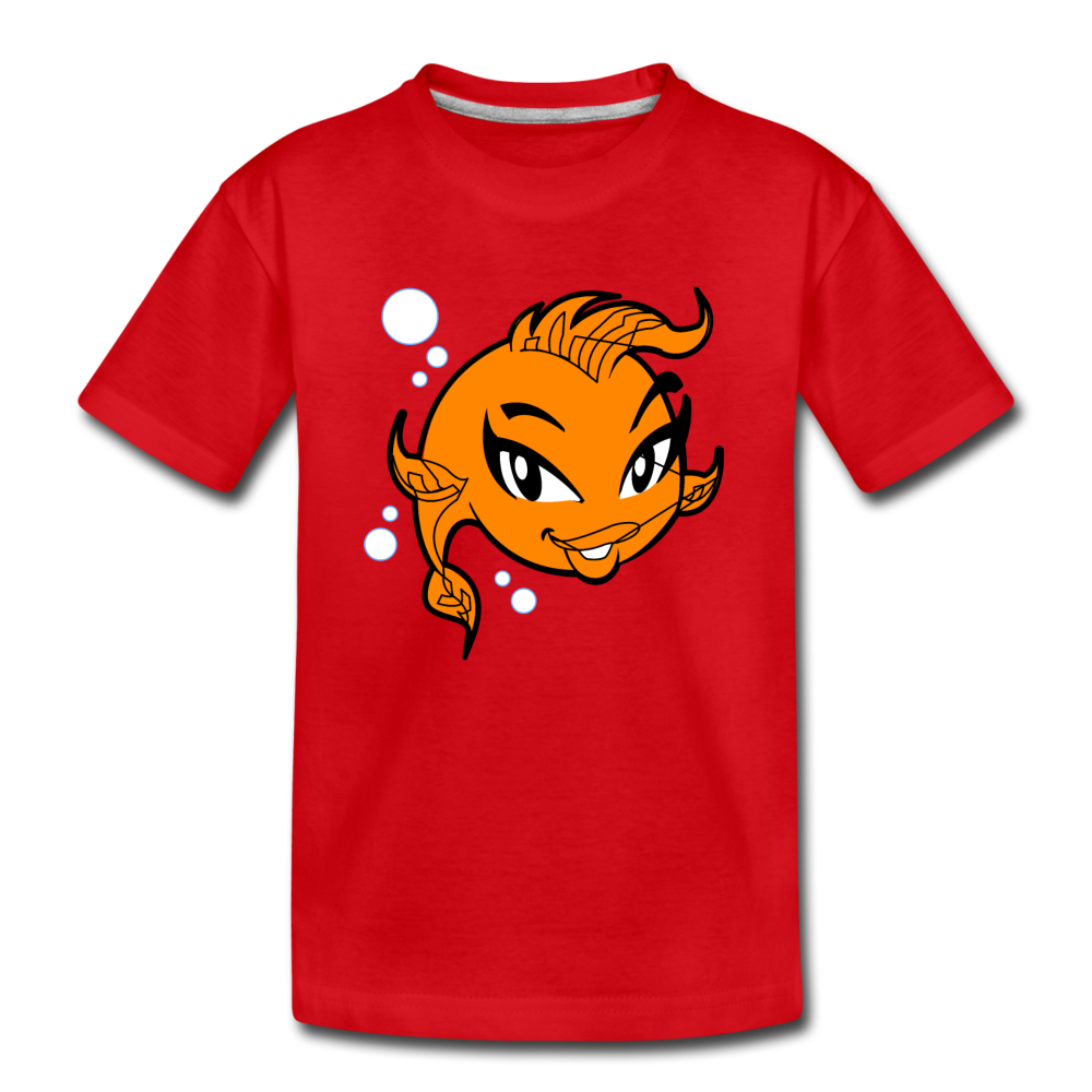 Girl Fish Cartoon Kids T-Shirt - red