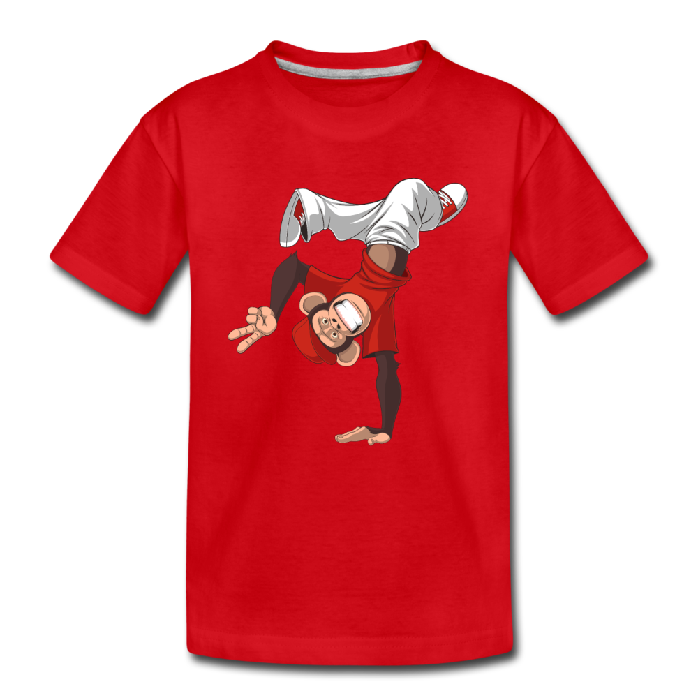 Handstand Monkey Cartoon Kids T-Shirt - red