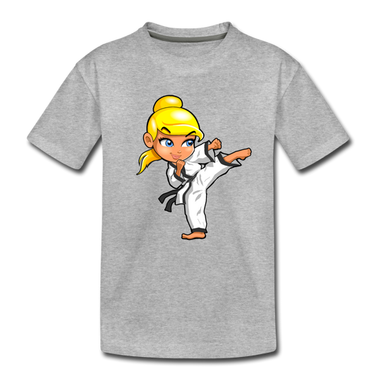 Karate Girl Cartoon Kids T-Shirt - heather gray