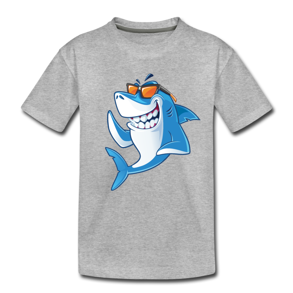 Cool Shark Cartoon Kids T-Shirt - heather gray