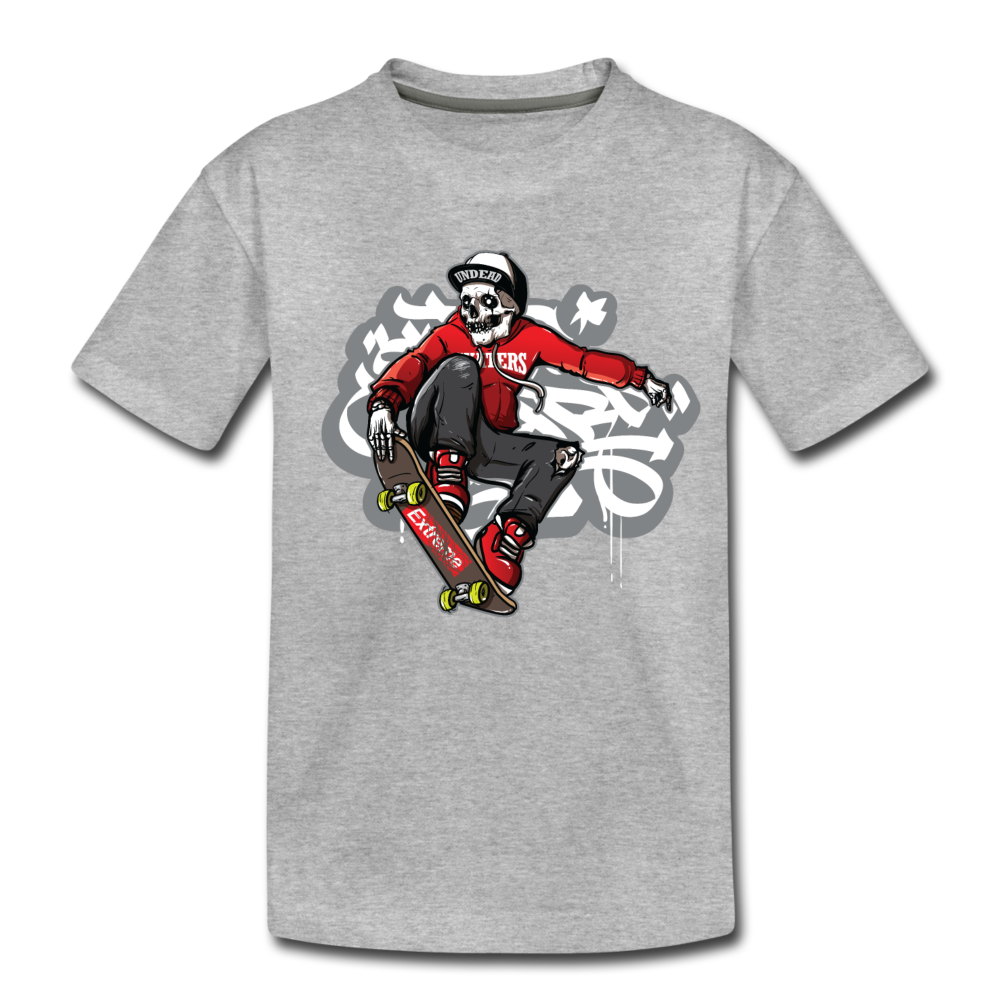 Skeleton Skater Kids T-Shirt - heather gray