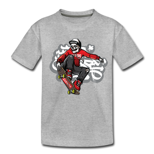 Skeleton Skater Kids T-Shirt - heather gray