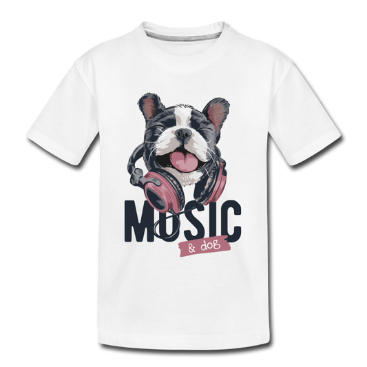 Music Dog Headphones Kids T-Shirt - white