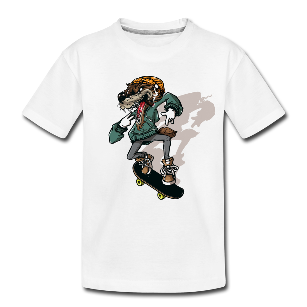 Skater Wolf Kids T-Shirt - white