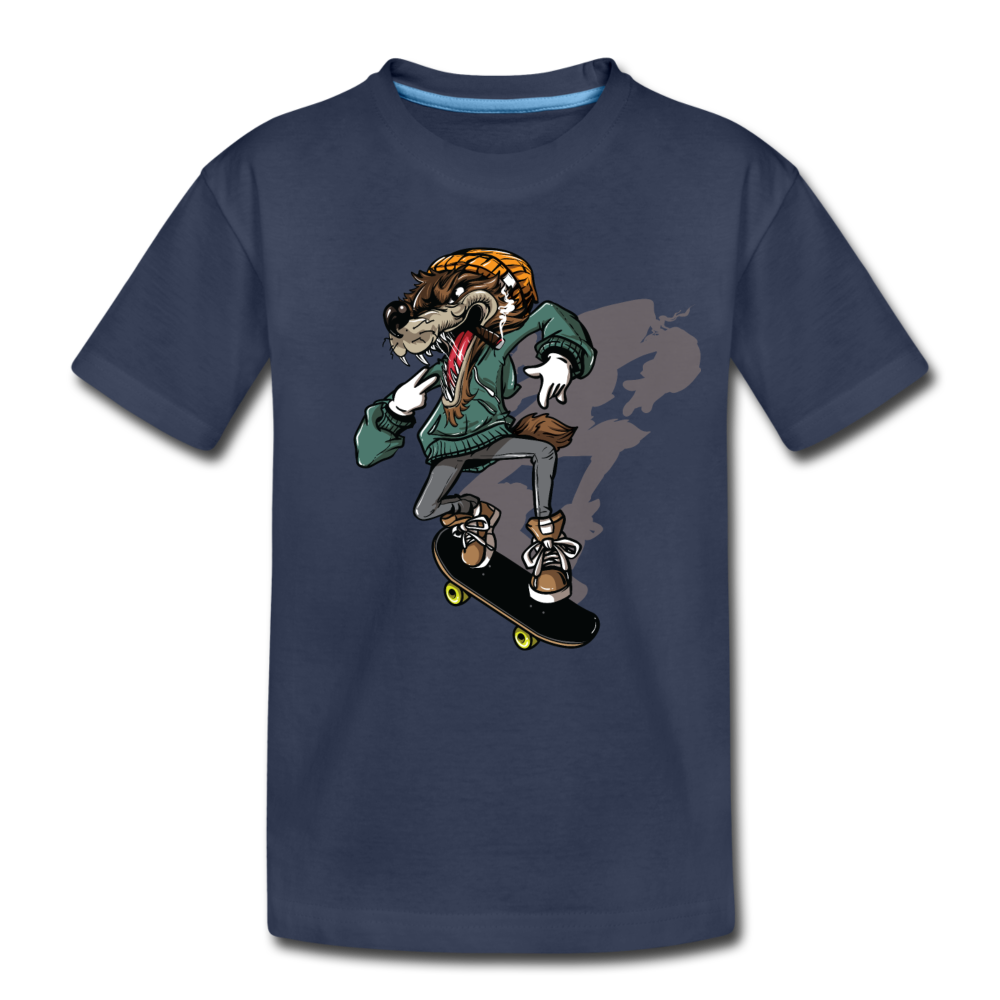 Skater Wolf Kids T-Shirt - navy