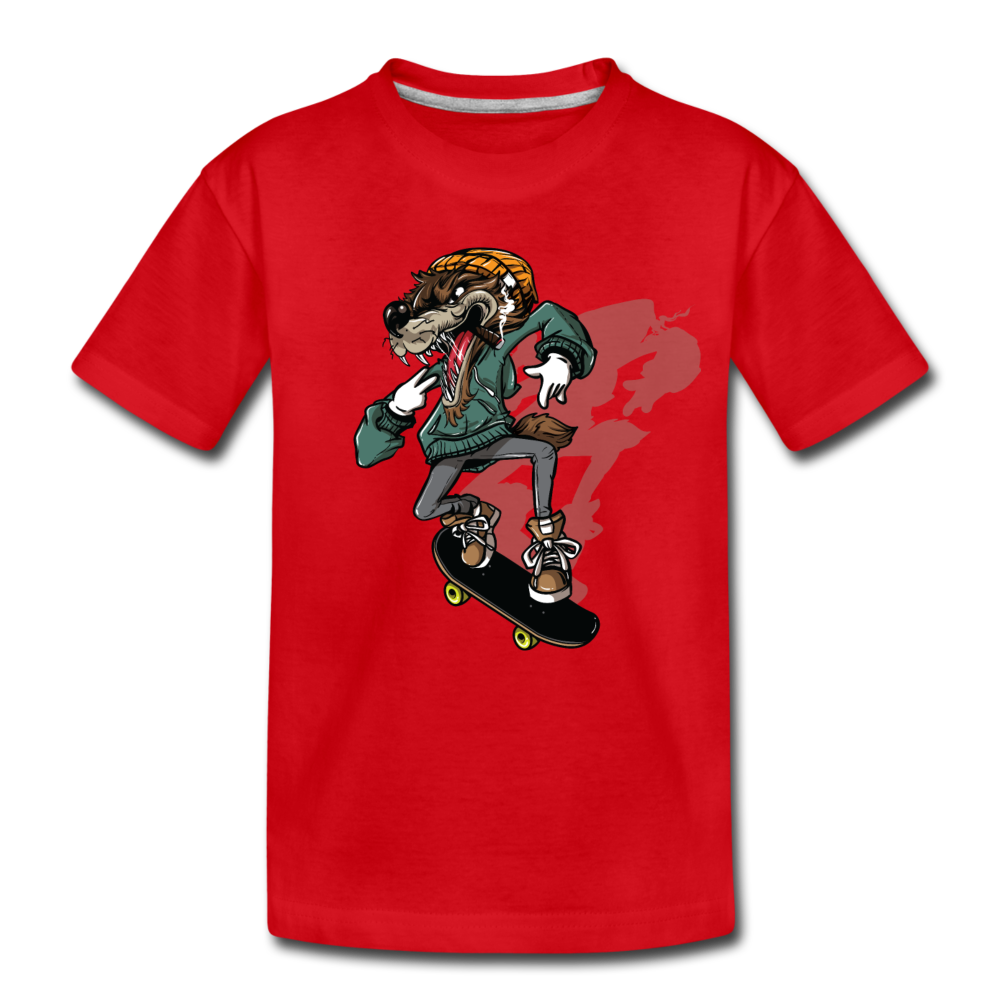 Skater Wolf Kids T-Shirt - red