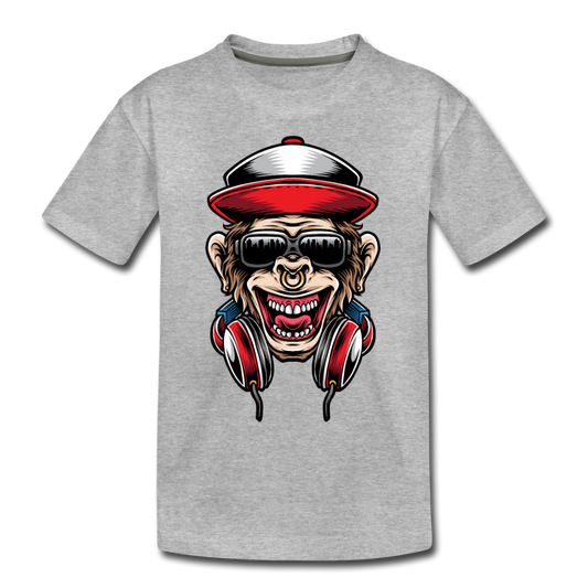 Monkey Headphones Kids T-Shirt - heather gray