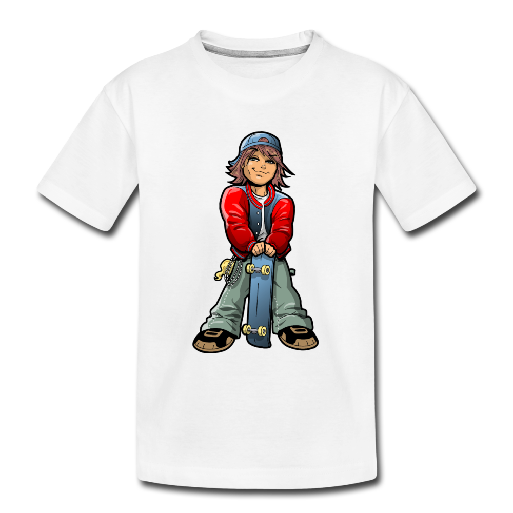 Skater Boy Cartoon Kids T-Shirt - white