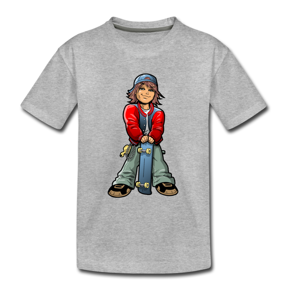 Skater Boy Cartoon Kids T-Shirt - heather gray